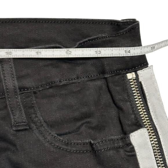 Etienne Marcel Black Jeans Sz 30 Mid Rise Side Stripe Zip Distressed Hem EM1051 - Picture 12 of 14